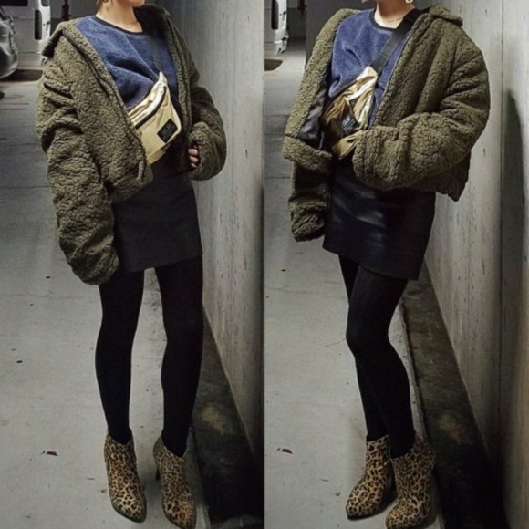 olive green teddy bear jacket